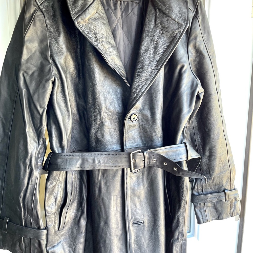 Daniel Black Leather Trench Coat - Picture 7 of 15